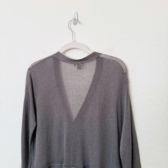 [J. Jill] Gray Linen Blend Tiered Ruffle Peplum V-Neck Cardigan Sweater Sz Large - Picture 4 of 10